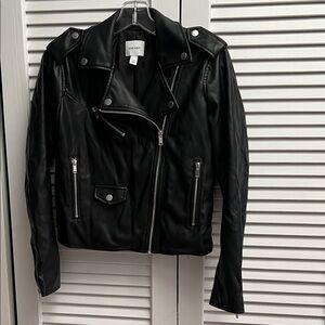 Nine West Black Poly Leather Biker Jacket